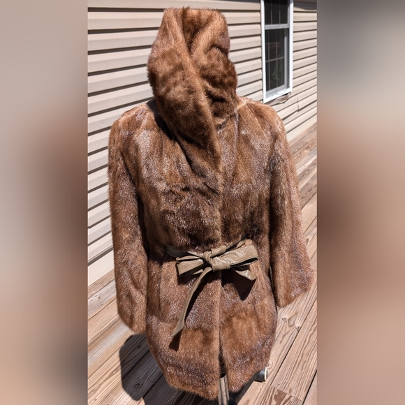 Vintage genuine mink fur jacket Shillitos fur Salon leather belt 50-60s coat - Picture 6 of 17